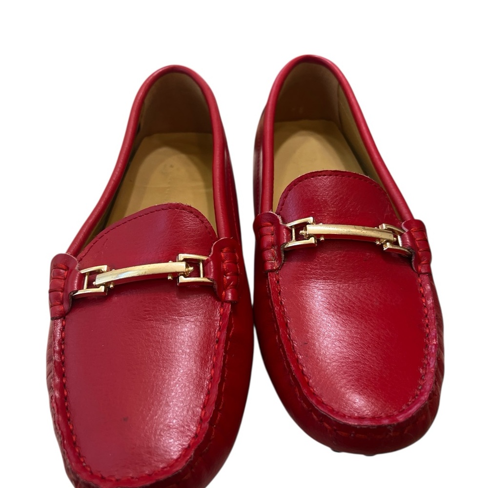 Ausland Red Driving Loafers Size 39 (US 8.5) Moccasin Flats Gold Bit Slip On - Picture 6 of 11